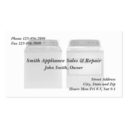Appliance Sales and Repair Service Business Card (front side)