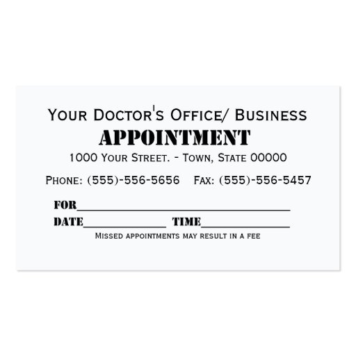 Appointment Business Card Templates (front side)