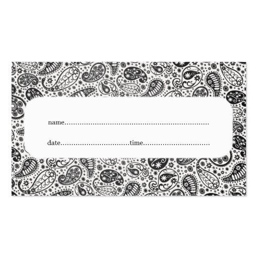Appointment Card Fashion Paisley Black Business Cards (front side)
