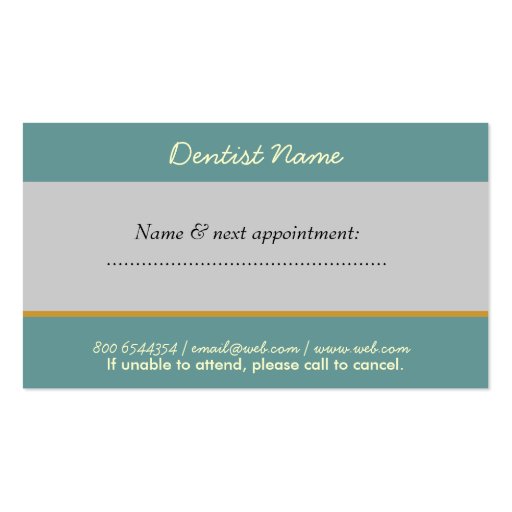 Appointment Dental Care White Teeth Business Card Template (back side)