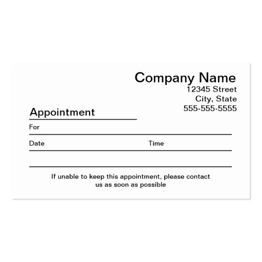 Appointment Reminder Business Card