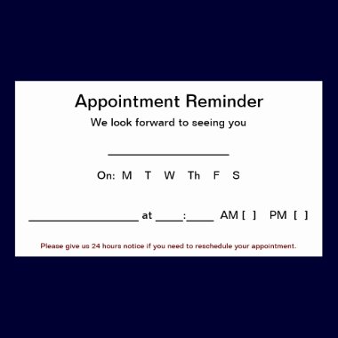 Appointment Reminder Cards (100 pack-White) business cards