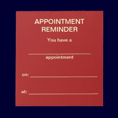 Appointment Reminder Notepad - Red w/White Text notepads