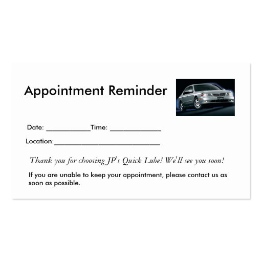 Appointment Reminders Business Card Template (front side)