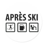 apres ski round sticker