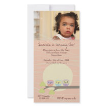 Apricot Owls Girls Birthday Party Premium Invite Custom Photo Card