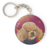 Apricot Poodle Laughing and Fall Leaves Keychain