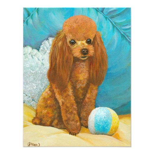Apricot Red Poodle with Ball Personalized Invitations