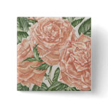 Apricot Roses Flower Garden Painting Pinback Button