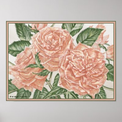 Apricot Roses Flower Garden Painting Posters by naturalpalettegifts
