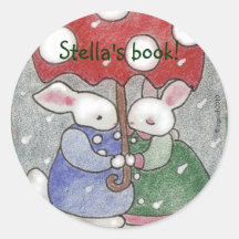 April showers bunny bookplate round stickers