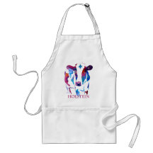Apron with Holstein Cow in Purple & Blues
