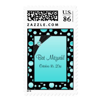 Aqua and Black Bat Mitzvah Postage stamp