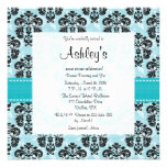 Aqua and Black Damask Sweet Sixteen Invitations