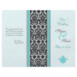 Aqua and Black Damask Wedding Program Personalized Flyer