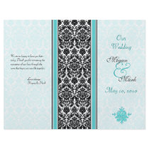 Aqua and Black Damask Wedding Program Personalized Flyer