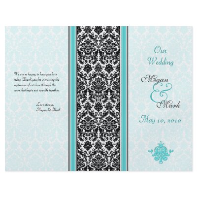 Aqua and Black Damask Wedding Program Personalized Flyer by wasootch