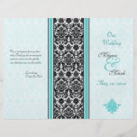 Aqua and Black Damask Wedding Program Personalized Flyer