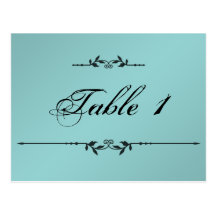 Aqua and Black Elegant Wedding Table Number Postcards