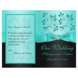 Aqua and Black Floral II Wedding Program Flyers