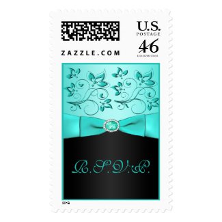 Aqua and Black Floral RSVP Postage stamp