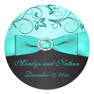 Aqua and Black Floral Sticker sticker