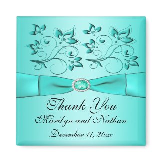 Aqua and Black Floral Wedding Favour Magnet magnet
