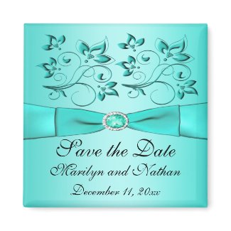 Aqua and Black Floral Wedding Favour Magnet magnet