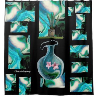 AQUA AND BLACK FROM SERIES OF ABOVE THE CROWD SHOWER CURTAIN