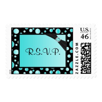 Aqua and Black Polka Dot RSVP Postage stamp