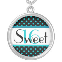 Aqua and Black Polka Dot Sweet Sixteen Necklace