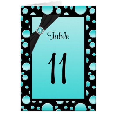 Aqua and Black Polka Dot Table Number Card by NiteOwlStudio