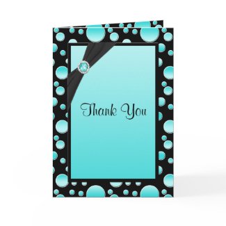 Aqua and Black Polka Dot Thank You Card card