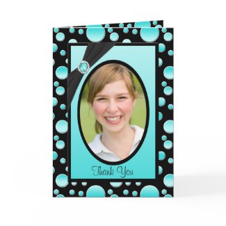 Aqua and Black Polka Dot Thank You Card with Photo card
