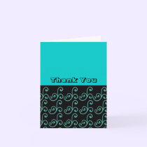 Aqua and Black Swirl Thank You Card cards