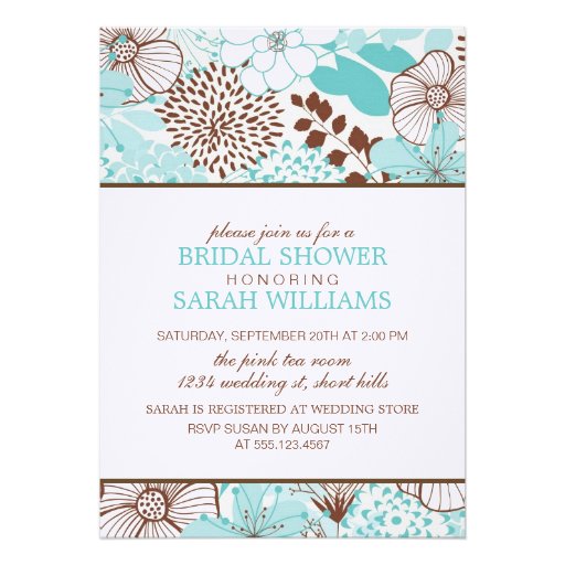 Aqua and Brown Floral Bridal Shower Invitation
