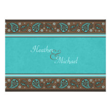 Aqua and Brown Paisley Wedding Invitation