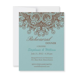 Aqua and Brown Rehearsal Dinner Card Personalized Invites