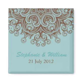 Aqua and Brown Save The Date Magnet