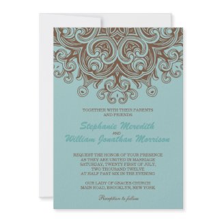 Aqua and Brown Wedding Invitation