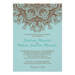 Aqua and Brown Wedding Invitation