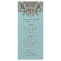 Aqua and Brown Wedding Menu Rack Card