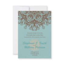 Aqua and Brown Wedding Reception Card Custom Announcements
