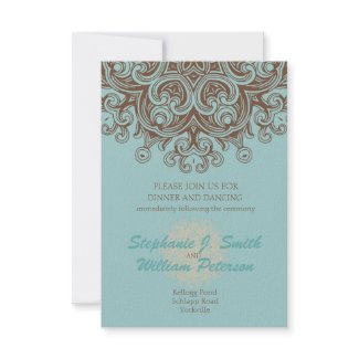 Aqua and Brown Wedding Reception Card Custom Announcements