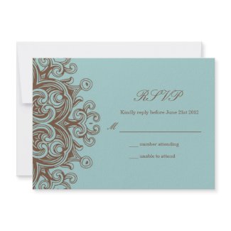 Aqua and Brown Wedding RSVP Custom Invitations