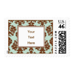 Aqua and Chocolate Damask Custom Postage postage