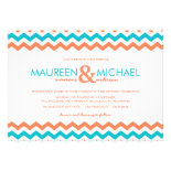 Aqua and Coral Chevron ZigZag Wedding Invitation