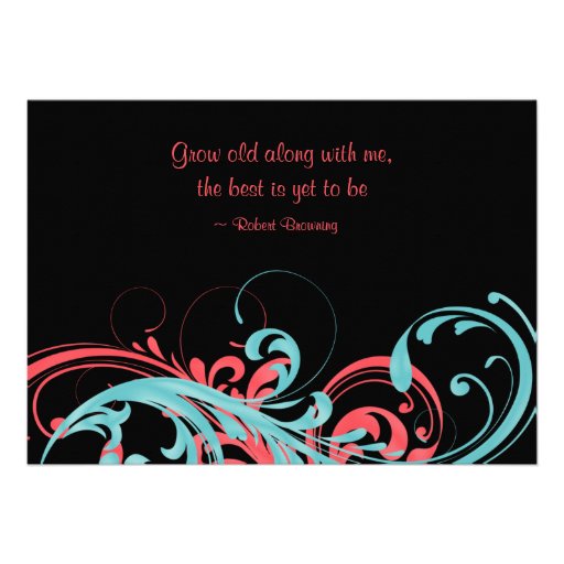 Aqua and Coral Floral Wedding Invitation