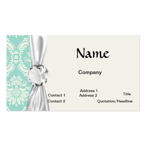 aqua and cream fleur elegant damask business cards (front side)