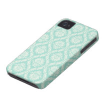 aqua and cream fleur elegant damask iphone 4 case-mate cases